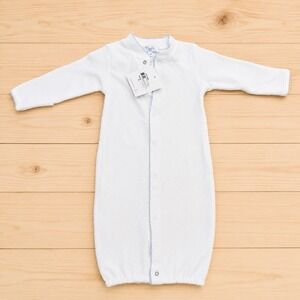 Nella Pima Baby Converter Gown 0-3M White Blue Picot Trim Pima Cotton NWT[A2]